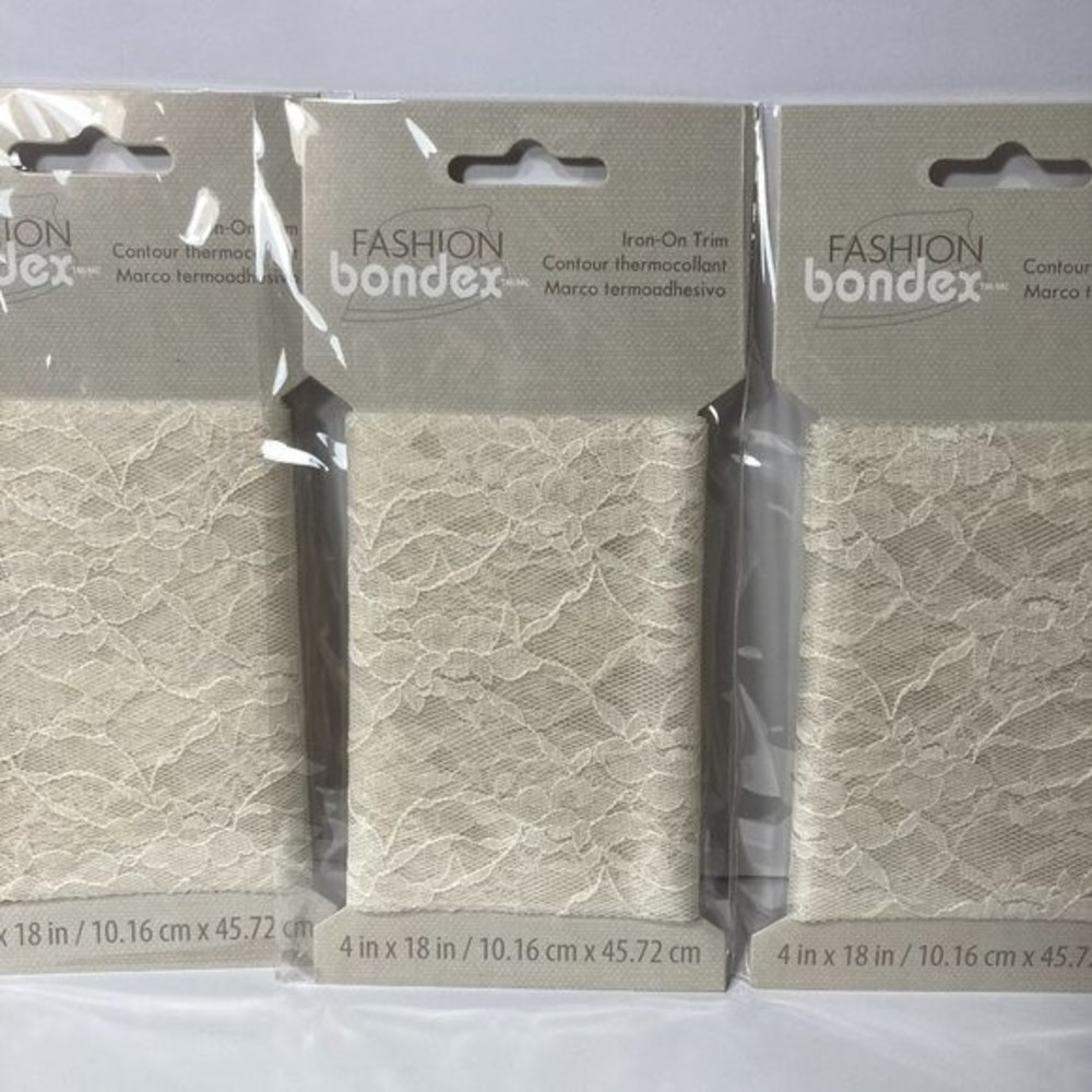Fashion Bondex Iron On Trim Ivory Lace 4 Inch by 18 Inch 3 Packs Crafts Design